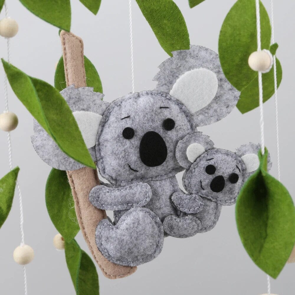 Koala Baby Mobile Koala bear Nursery Decor on sale Australia animals nursery mobile Eucalyptus mobile Australian nursery decor Mint grey felt leaves