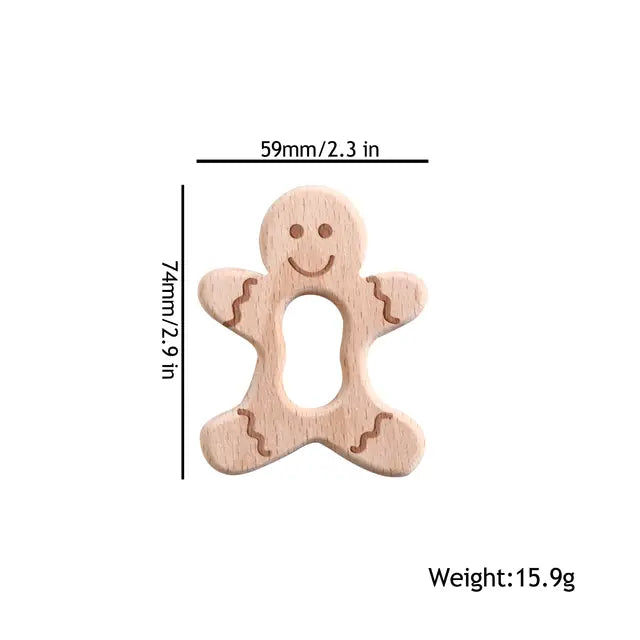 Wooden Teethers - Animal Shaped Baby Teething Toys Ginger bread man