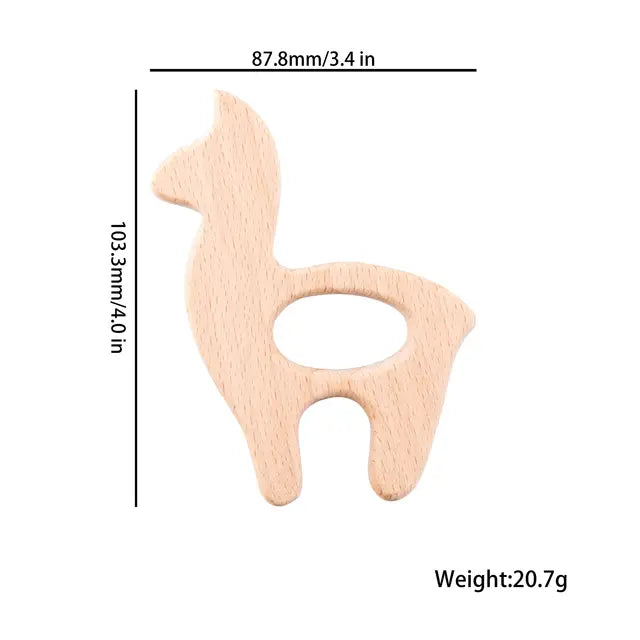 Wooden Teethers - Animal Shaped Baby Teething Toys Alpaca Llama