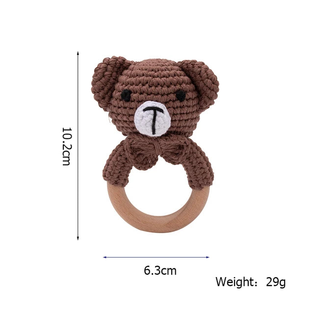 Brown Teddy Bear Crochet Animal Rattles handmade