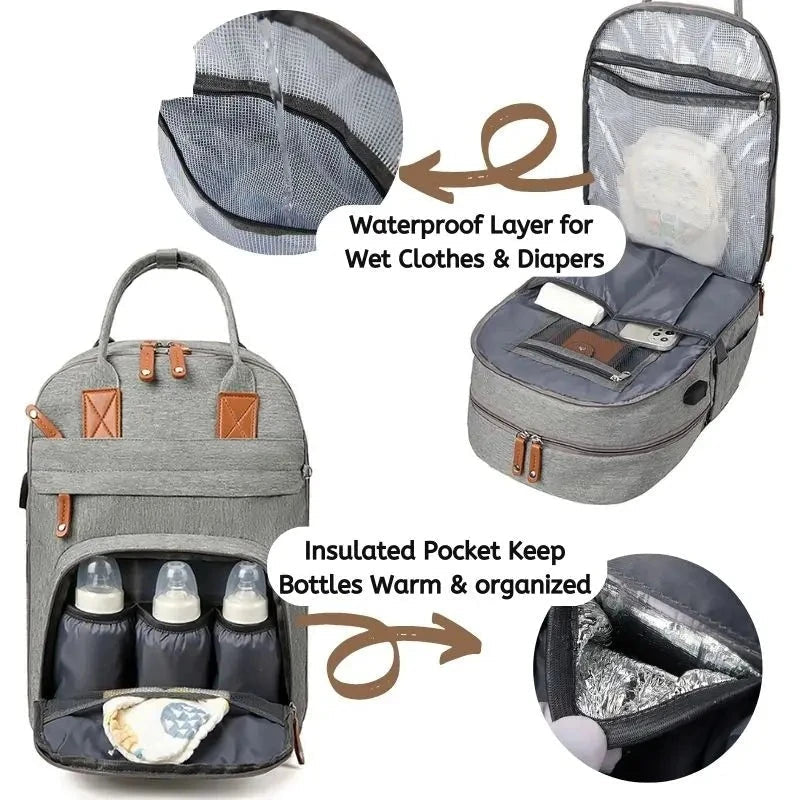 3-in-1 Unisex Nappy Bag Backpack with Foldable Changing Pad Diaper Wet Bags Baby Stork 