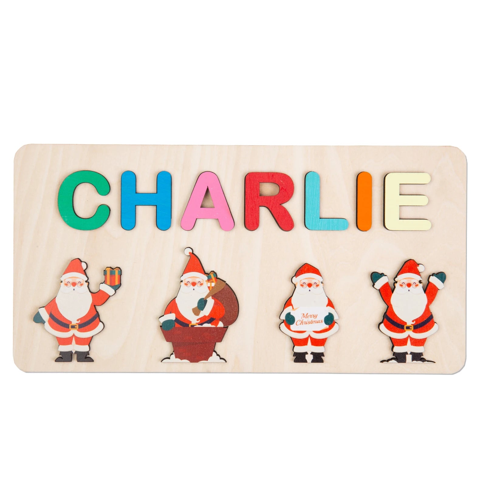 Personalised Wooden Christmas Name Puzzle | Christmas Cartoon Designs | Montessori Educational Toy for Toddlers Santa and friends