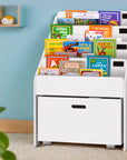 4-Tier Kids Bookshelf Storage Organiser | Children's Bookcase with Chalkboard Labels & Drawer