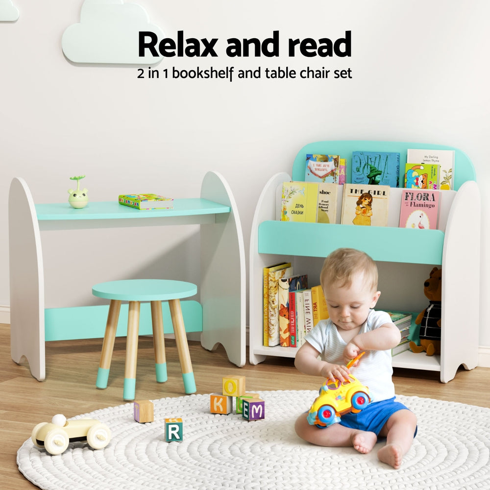 Kids Bookshelf 2-in-1 Table & Chair Set | Bookcase & Toy Storage Organiser