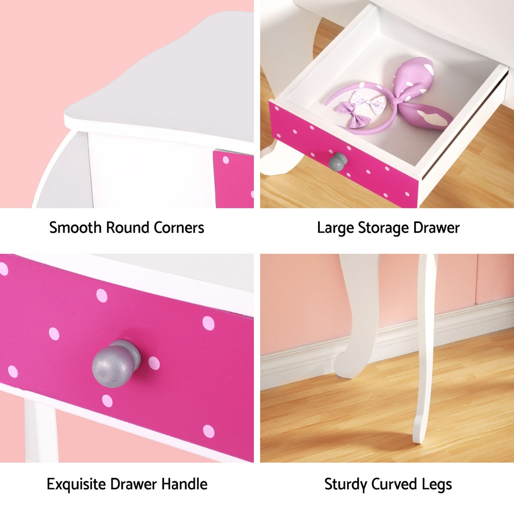 Polka Dot Dressing Table & Stool Set | White & Pink Vanity with Mirror | Disney Mini Mouse inspired 