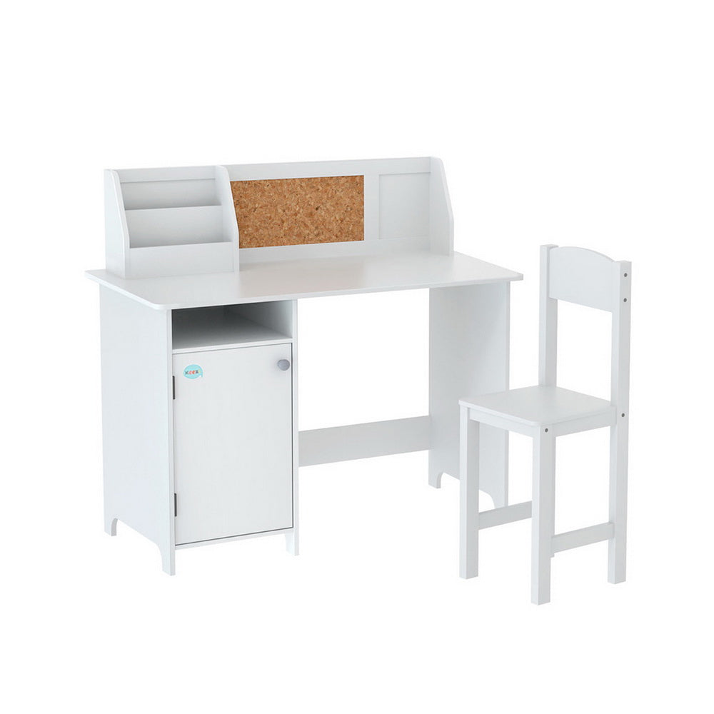 Kids Study Desk &amp; Chair Set | Storage Cabinet &amp; Corkboard Organiser