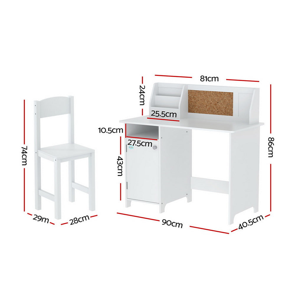 Kids Study Desk & Chair Set | Storage Cabinet & Corkboard Organiser