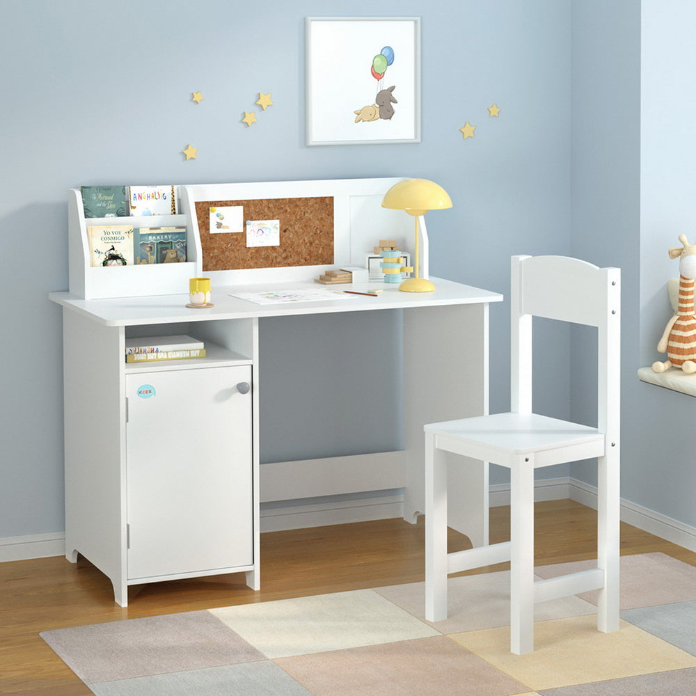 Kids Study Desk & Chair Set | Storage Cabinet & Corkboard Organiser