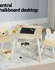 3PCS Kids Table and Chairs Set Activity Desk Chalkboard Toy Hidden Storage