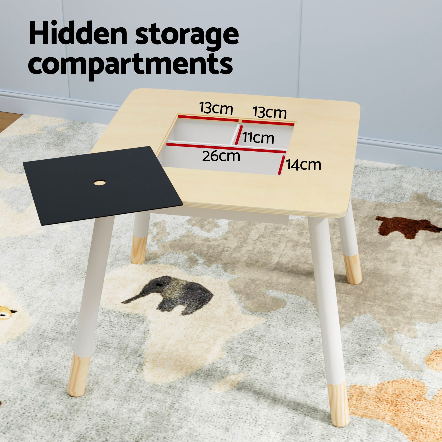 3PCS Kids Table and Chairs Set Activity Desk Chalkboard Toy Hidden Storage