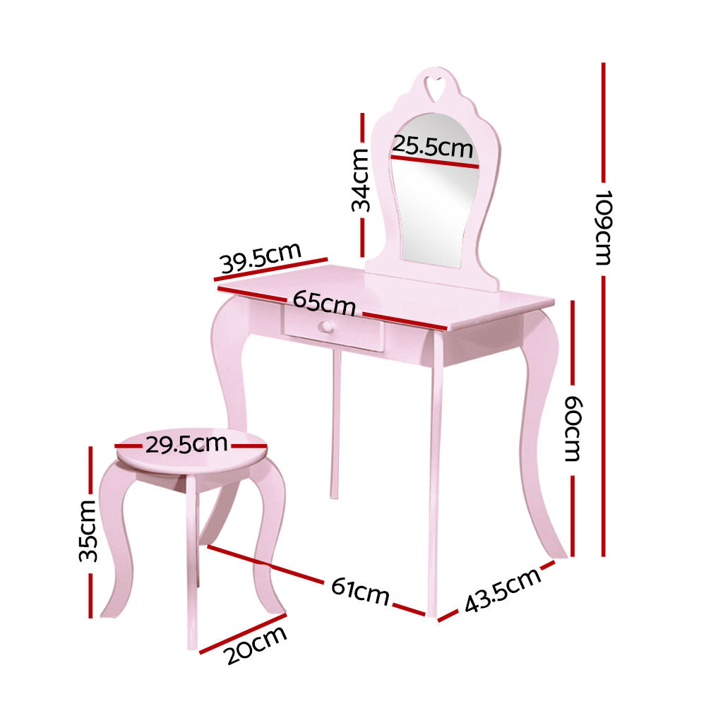 Kids Princess Dressing Table &amp; Stool Set | Pink