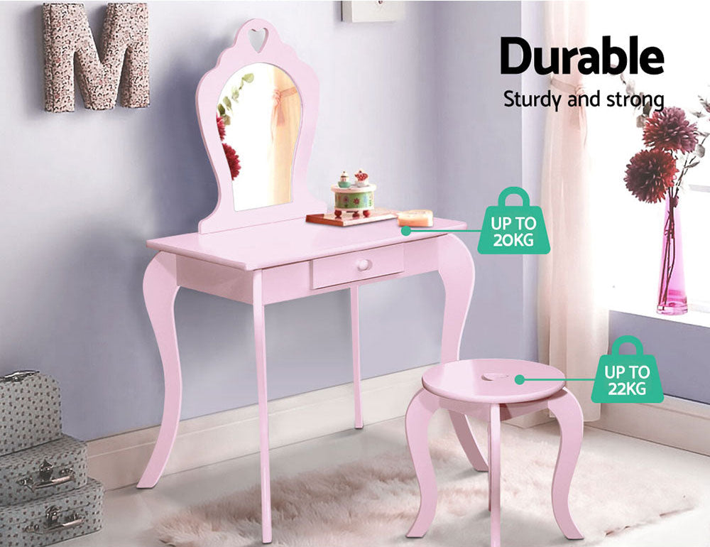 Princess Dressing Table Stool Set Vanity Mirror Princess Children Makeup Pink