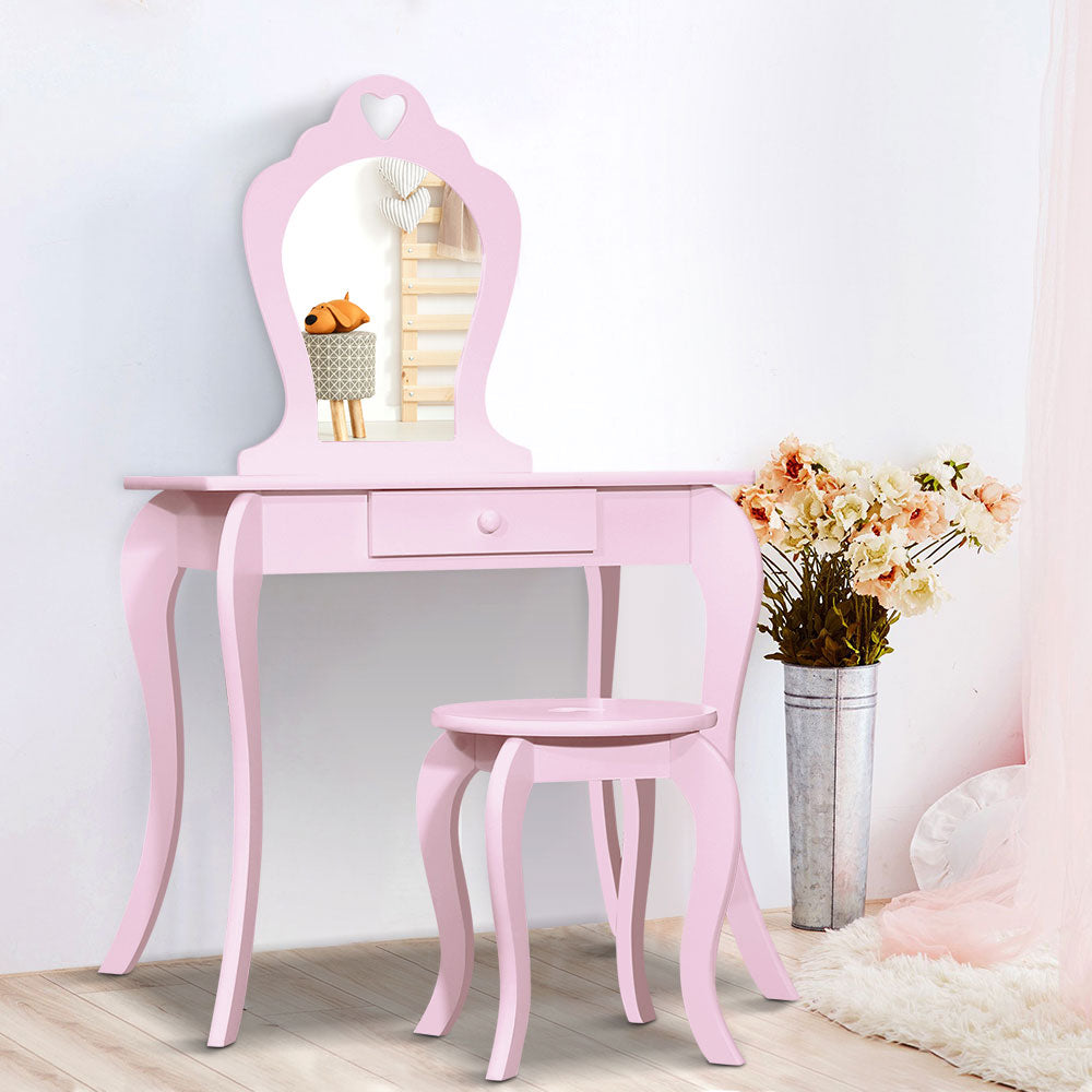 Princess Dressing Table Stool Set Vanity Mirror Princess Children Makeup Pink