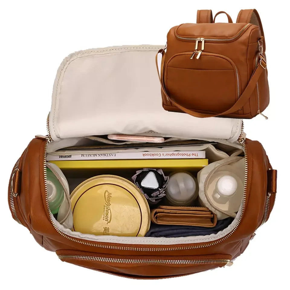 Luxury Compact Vegan Leather Diaper Bag