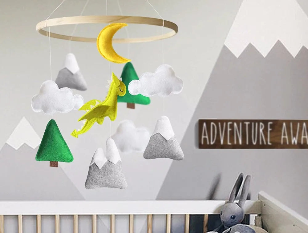 Handmade Felt Dragon Baby Mobile – Unisex Nursery Decor &amp; Baby Shower Gift