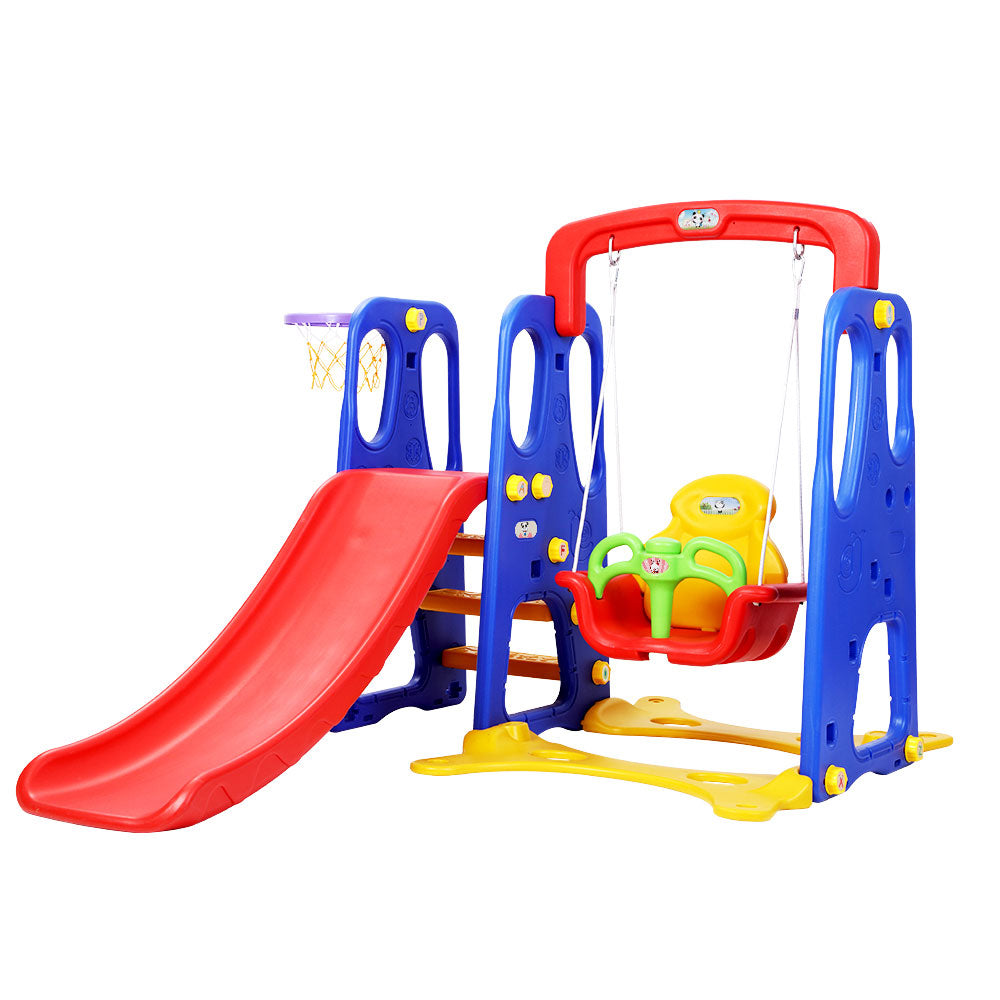 Kids 3-in-1 Slide &amp; Swing Playset with Basketball Hoop | Indoor &amp; Outdoor Playground