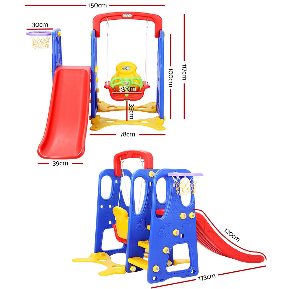 Kids 3-in-1 Slide &amp; Swing Playset with Basketball Hoop | Indoor &amp; Outdoor Playground