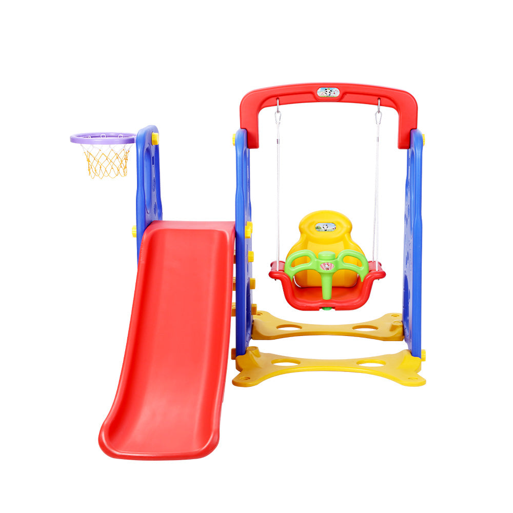 Kids 3-in-1 Slide &amp; Swing Playset with Basketball Hoop | Indoor &amp; Outdoor Playground