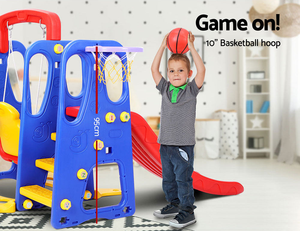 Kids 3-in-1 Slide &amp; Swing Playset with Basketball Hoop | Indoor &amp; Outdoor Playground