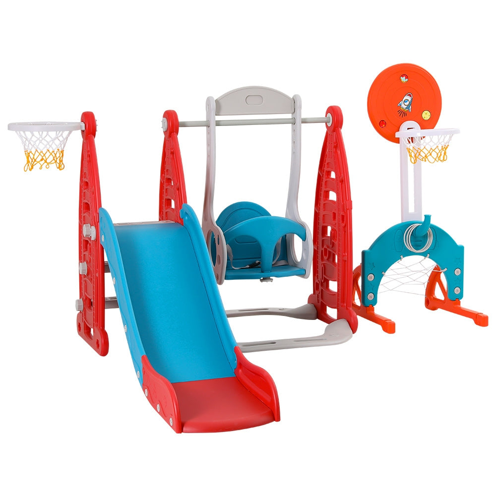 Kids 6-in-1 Slide &amp; Swing Set | Basketball Hoop, Football Goal &amp; Ring Toss | Indoor &amp; Outdoor Play