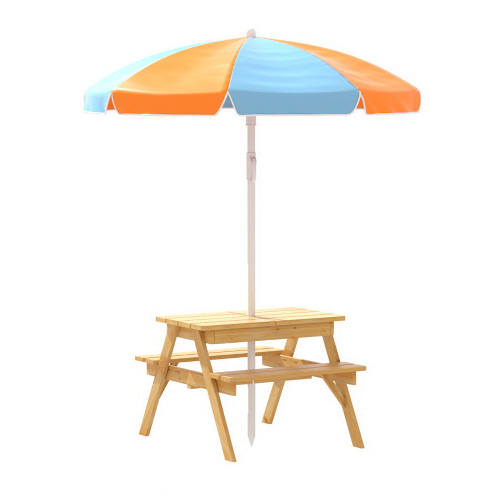 Kids Outdoor Table and Chairs Picnic Bench Umbrella Set Water Sand Pit Box