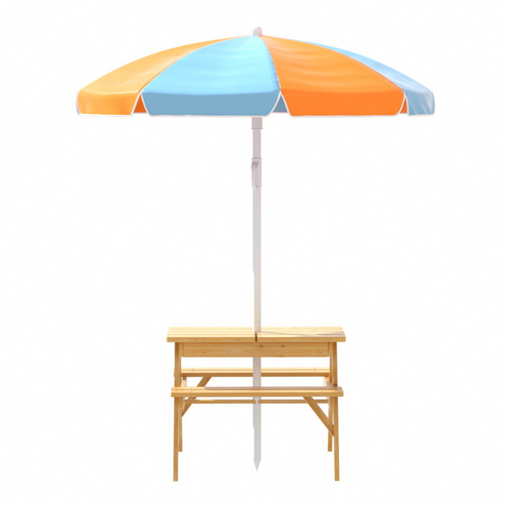 Kids Outdoor Table and Chairs Picnic Bench Umbrella Set Water Sand Pit Box