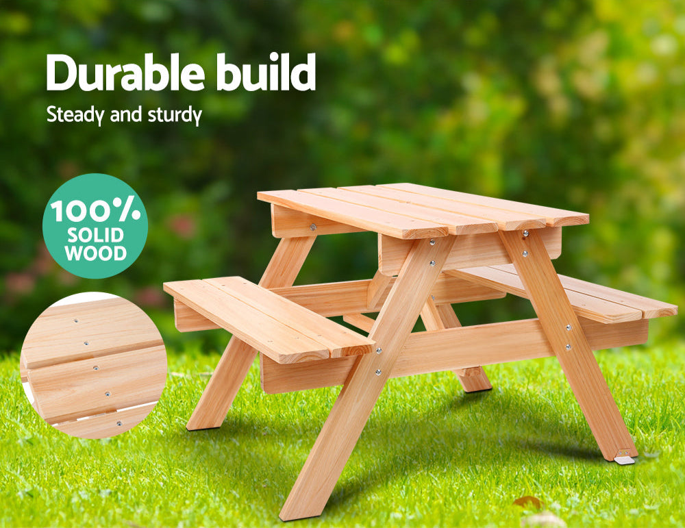 Kids Wooden Picnic Table Set with Umbrella