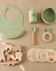 Luxury 8-Piece Baby Gift Set | Silicone Tableware, Wooden Toys & Monthly Milestone Cards