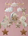 Fairy on the Moon Baby Mobile with Unicorn & Bunny Balloons | Nursery Crib Hanging Decor