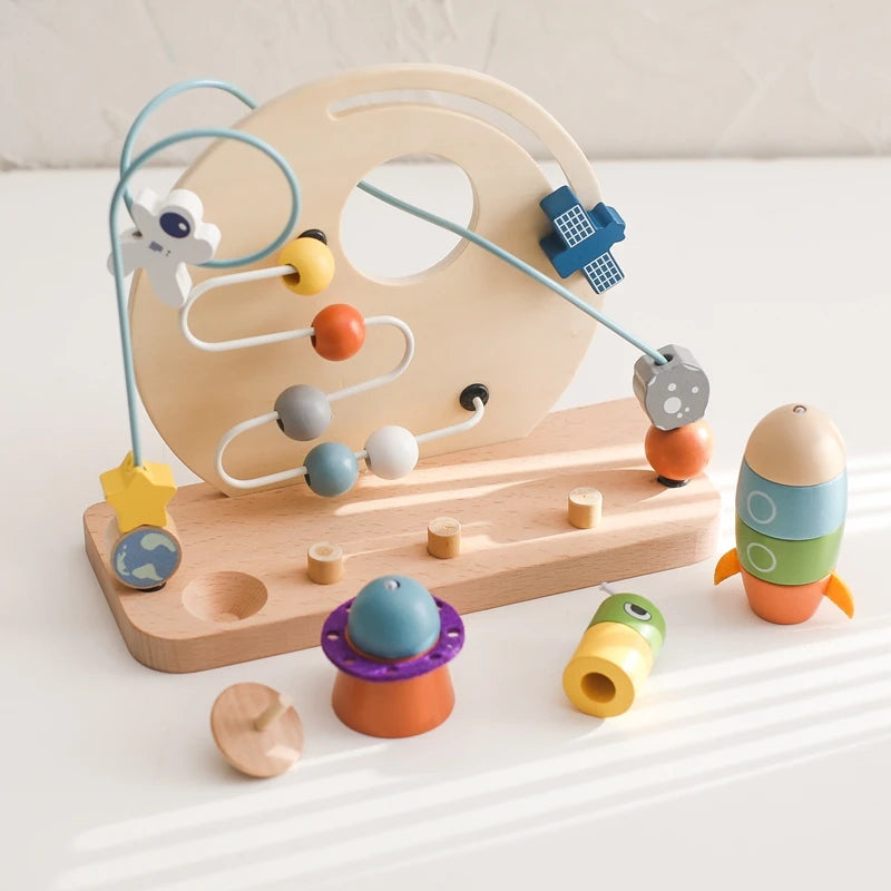 Wooden Space-Themed Beaded Busy Toy for Babies | Educational &amp; Eco-Friendly Fun