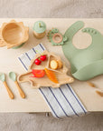 Eco-Friendly Dinosaur Bamboo Baby Feeding Set - 7pcs | Non-Slip Suction Cups & Teether Green