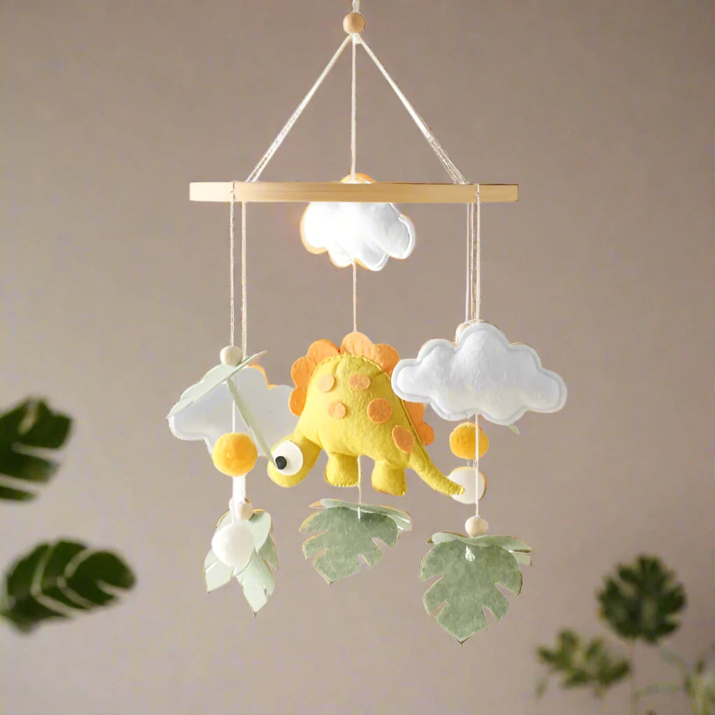 Handmade Stegosaurus Dinosaur Crib Mobile | Soft Felt &amp; Natural Wood | Nursery Decor