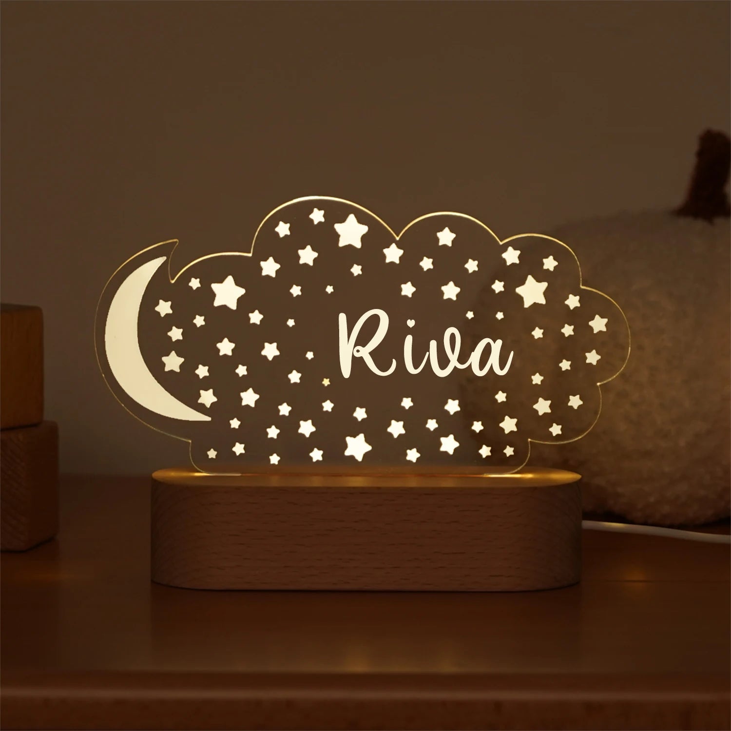 Personalised Name Acrylic Night Light - 12 Fun Designs