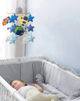 Outer Space Adventure Astronaut & Rocket Nursery Mobile hanging in cute nursery