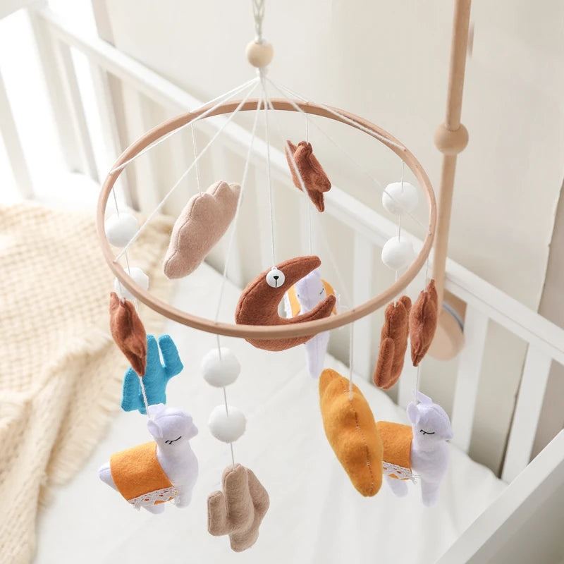 Handmade Alpaca Crib Mobile | Boho Nursery Hanging Decor | Soft Felt &amp; Natural Wood