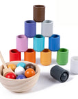 baby development game Montessori Wooden Balls in Cups Sorter - Rainbow Colour Sorting Game