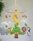 Baby Nursery Mobile - Soft Felt Jungle Safari Zoo Animals