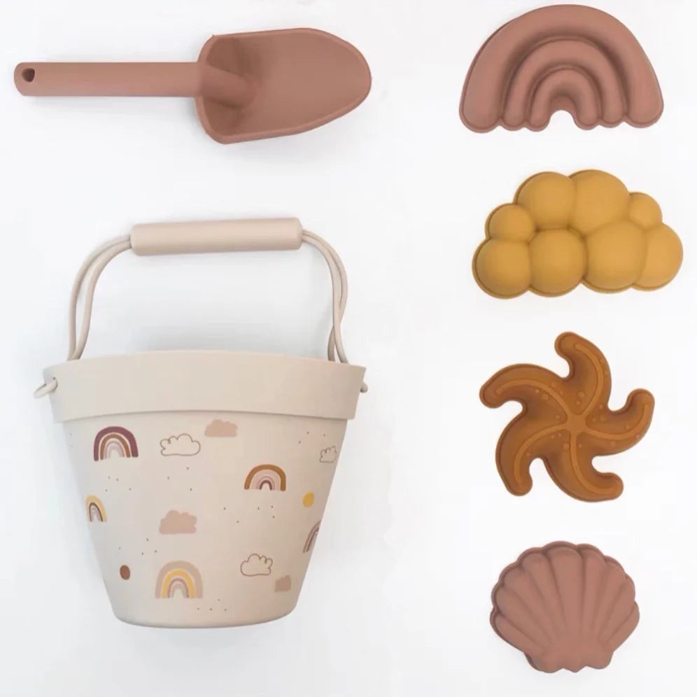 Silicone Beach Bucket Playset - 6 Designs for Beach Time Fun rainbow