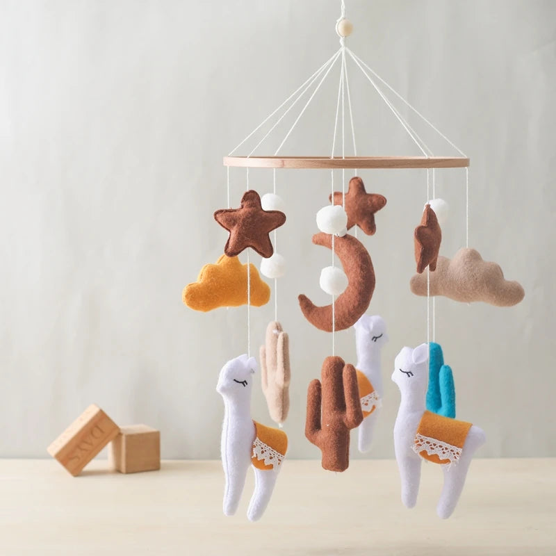 Handmade Alpaca Crib Mobile | Boho Nursery Hanging Decor | Soft Felt &amp; Natural Wood