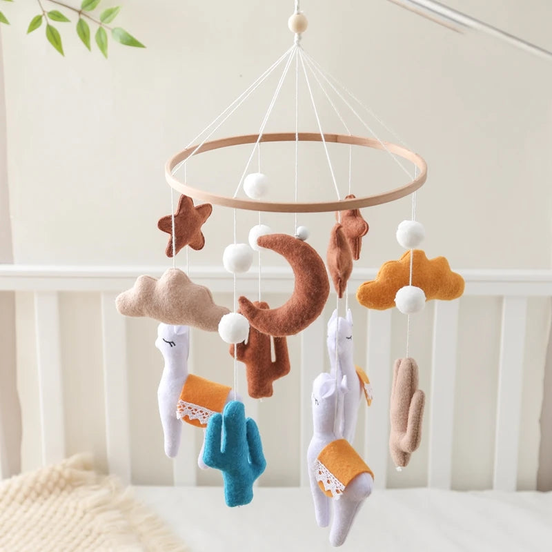 Handmade Alpaca Crib Mobile | Boho Nursery Hanging Decor | Soft Felt &amp; Natural Wood