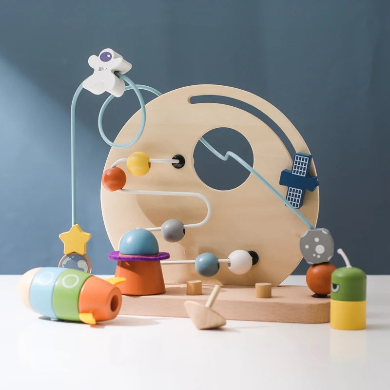 Wooden Space-Themed Beaded Busy Toy for Babies | Educational &amp; Eco-Friendly Fun