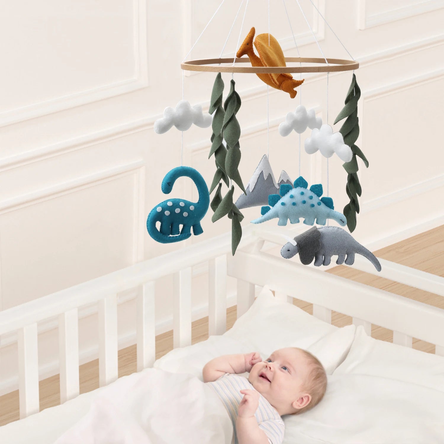 Premium Dinosaur Felt Baby Mobile | Jurassic Nursery Hanging Decor 