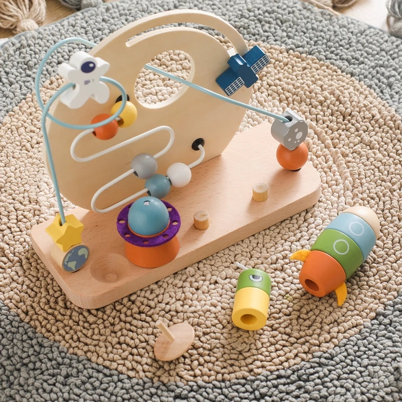 Wooden Space-Themed Beaded Busy Toy for Babies | Educational &amp; Eco-Friendly Fun