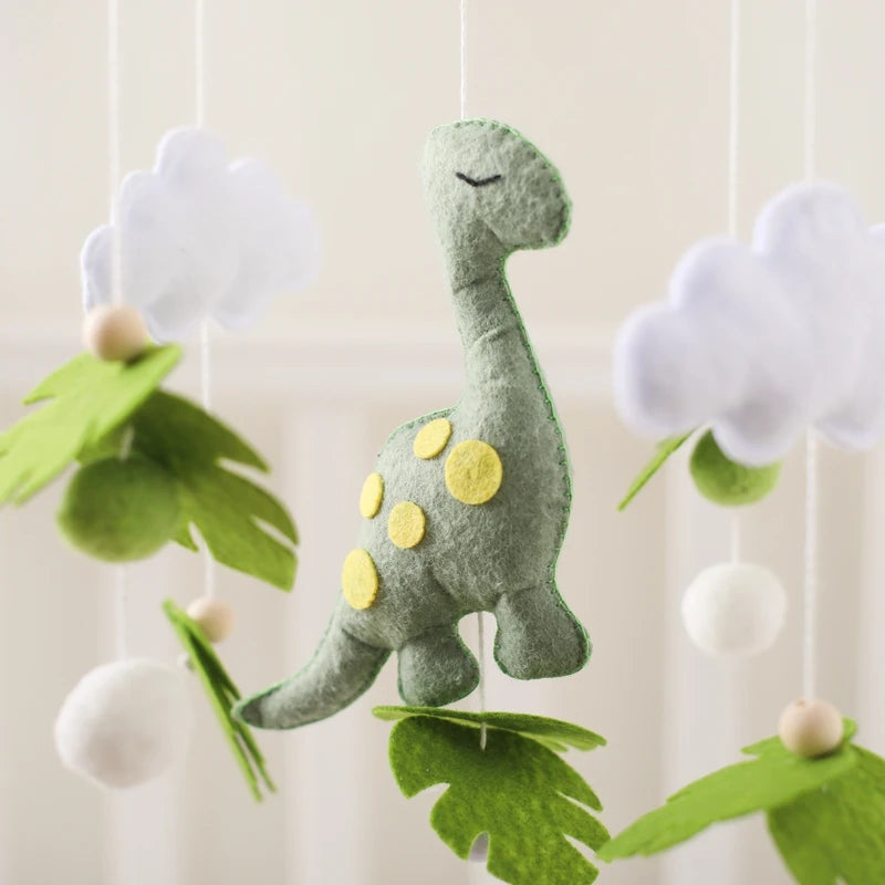 Dinosaur Crib Mobile Nursery Decor | Soft Felt & Natural Wood