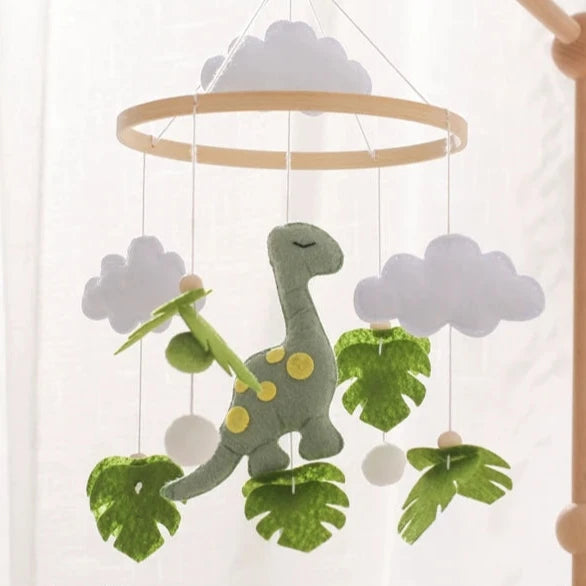 Handmade Diplodocus Dinosaur Crib Mobile Nursery Decor | Soft Felt &amp; Natural Wood