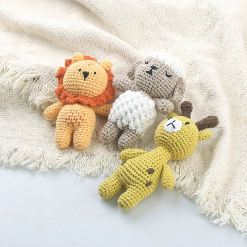 Handmade Crochet Animal Plush Rattle - Lion, Sheep, Giraffe