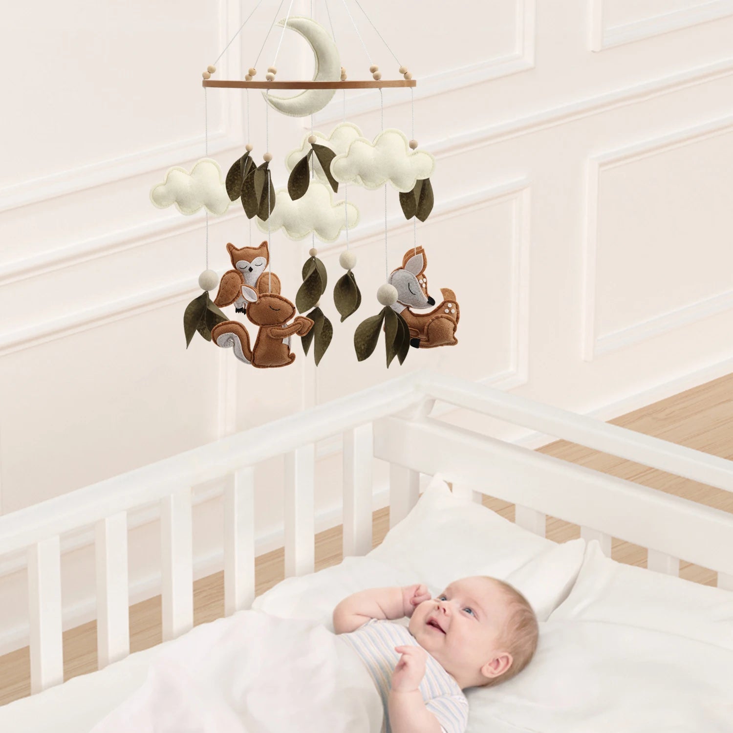 Woodland Baby Mobile – Forest Animal Crib Mobile with Squirrel, Owl &amp; Deer