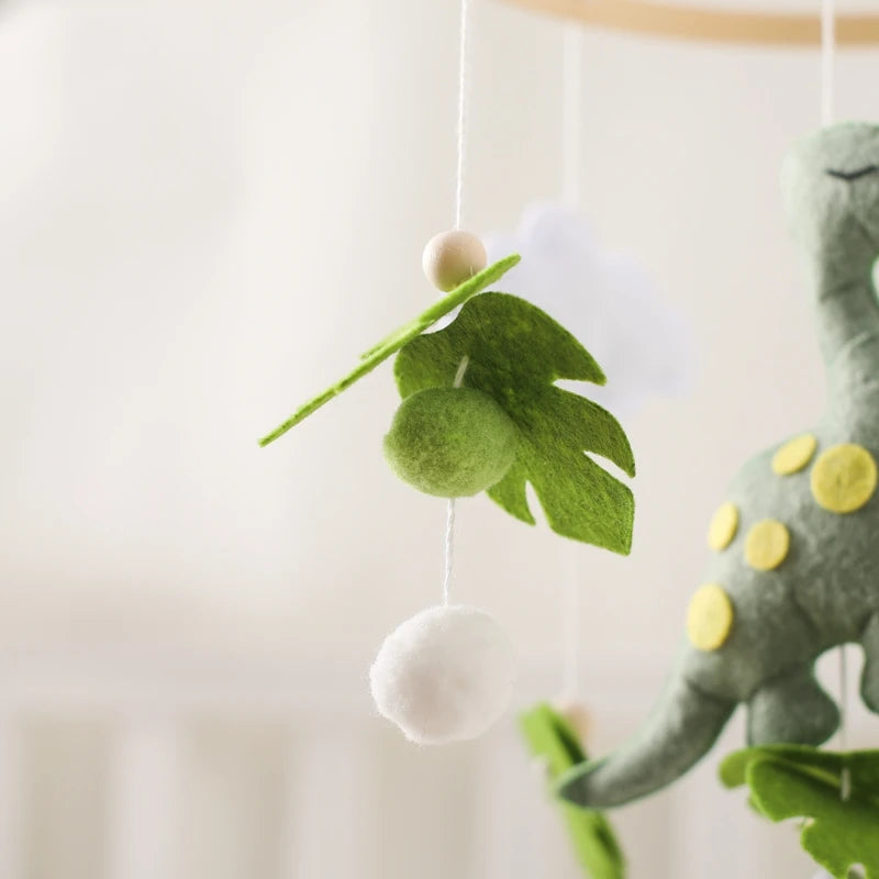 Dinosaur Crib Mobile Nursery Decor | Soft Felt & Natural Wood