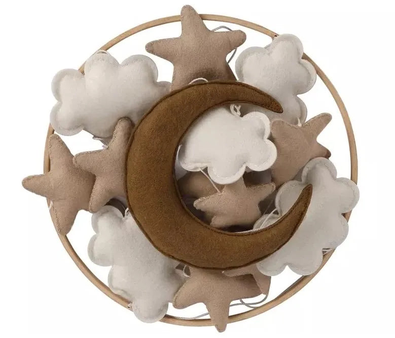 Boho Handmade Brown Moon, Cloud, and Stars Nursery Mobile