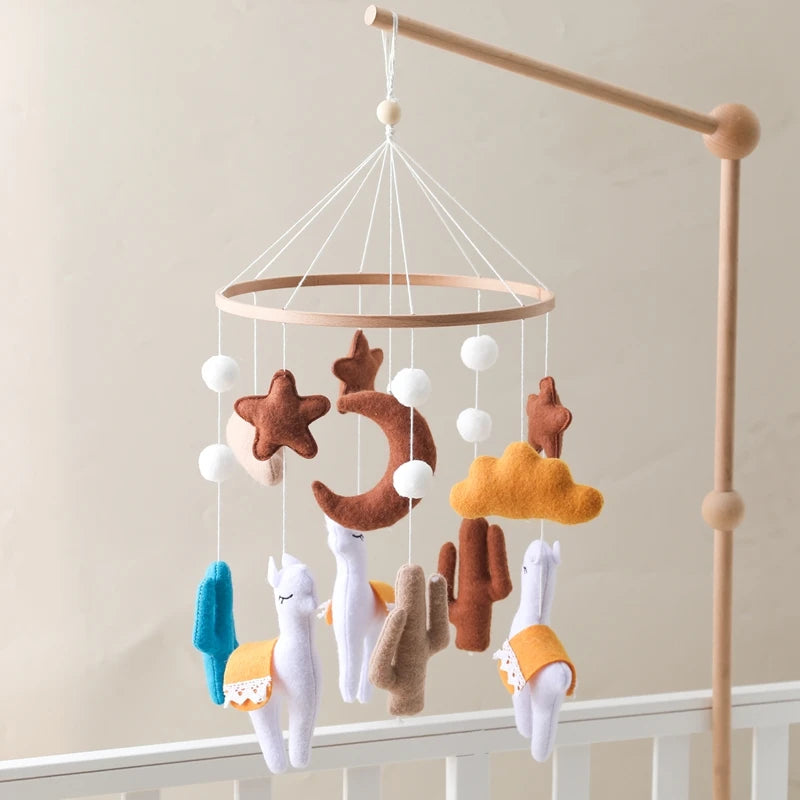 Handmade Alpaca Crib Mobile | Boho Nursery Hanging Decor | Soft Felt &amp; Natural Wood